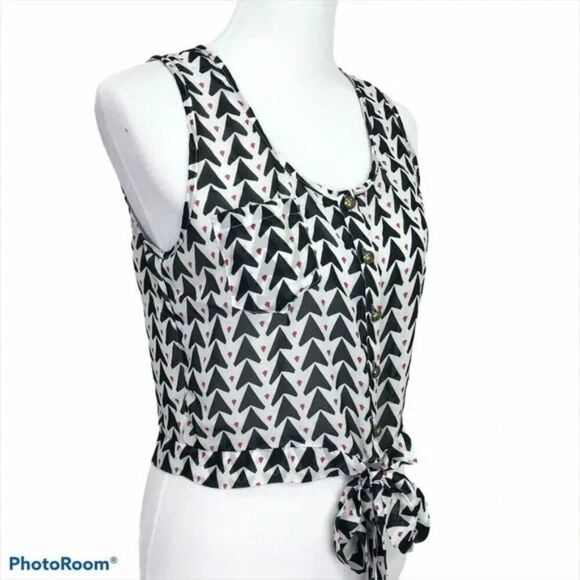 Poetry Sheer Sleeveless Button Front Blouse Cropped With Waist Tie Size Small - Picture 4 of 10